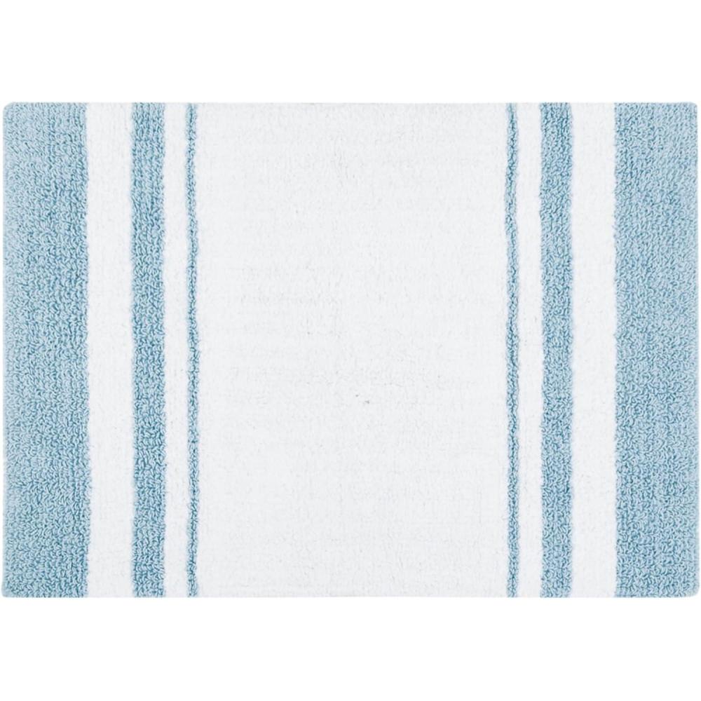 imageMadison Park Reversible Spa Rug 100Cotton Striped Ultra Soft Water Fast Bath NonSlip Absorbent Quick Dry Mats for Tub Shower Room and Bathroom 20x30 Taupe Pack of 1Blue