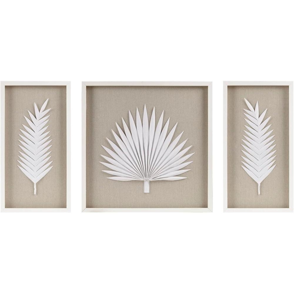 imageMadison Park Sabal Floral Wall Art  Handmade Canvas Palm Natural Rice Paper Shadow Box Set Glass Wood Frame Linen Base Botanical Modern Room Decor for Hallway Bedroom Accent Off White 3 Piece