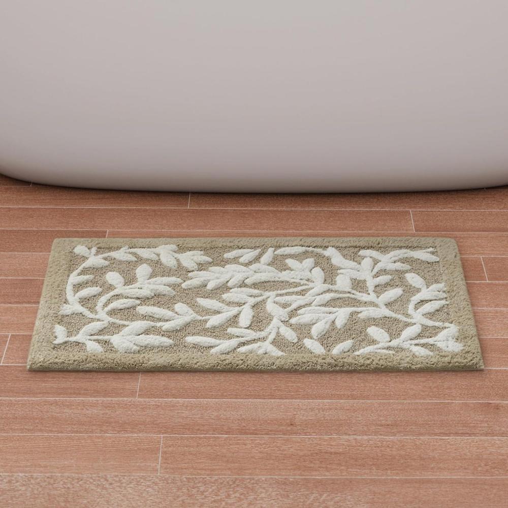 imageMadison Park Serene 100 Cotton Tufted Bathroom Rug  High ampamp Low Tufting Floral Leaf Design Quality Luxurious Plush Medium Pile Bath Mat Absorbent Quick Dry Shower Room Dcor 21x34 TaupeTaupe