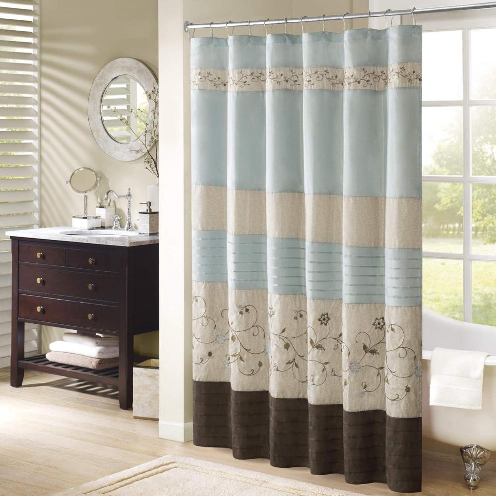 imageMadison Park Serene Flora Fabric Shower Curtain mbroidered Transitional Shower Curtains for Bathroom 72quot x 72quot RedBlue