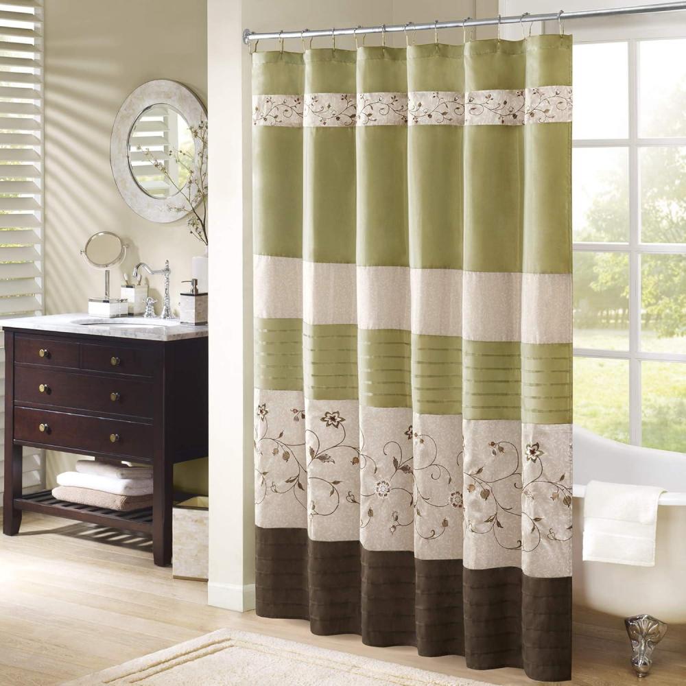 imageMadison Park Serene Flora Fabric Shower Curtain mbroidered Transitional Shower Curtains for Bathroom 72quot x 72quot RedGreen