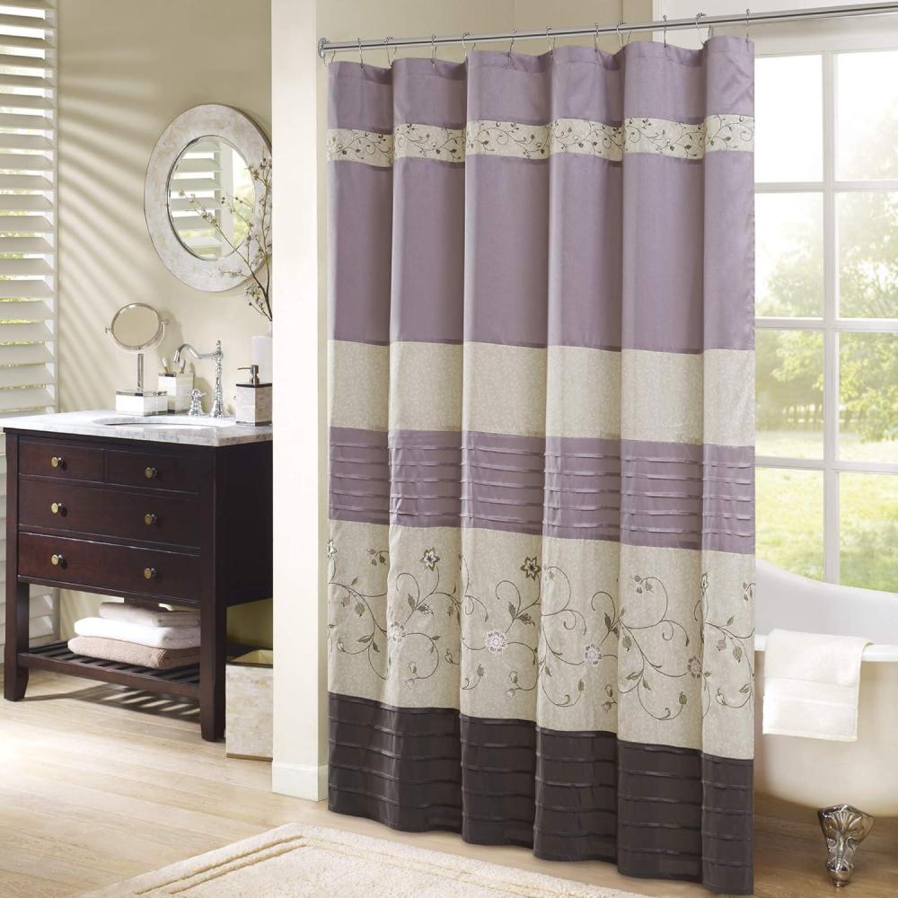 imageMadison Park Serene Flora Fabric Shower Curtain mbroidered Transitional Shower Curtains for Bathroom 72quot x 72quot RedPurple