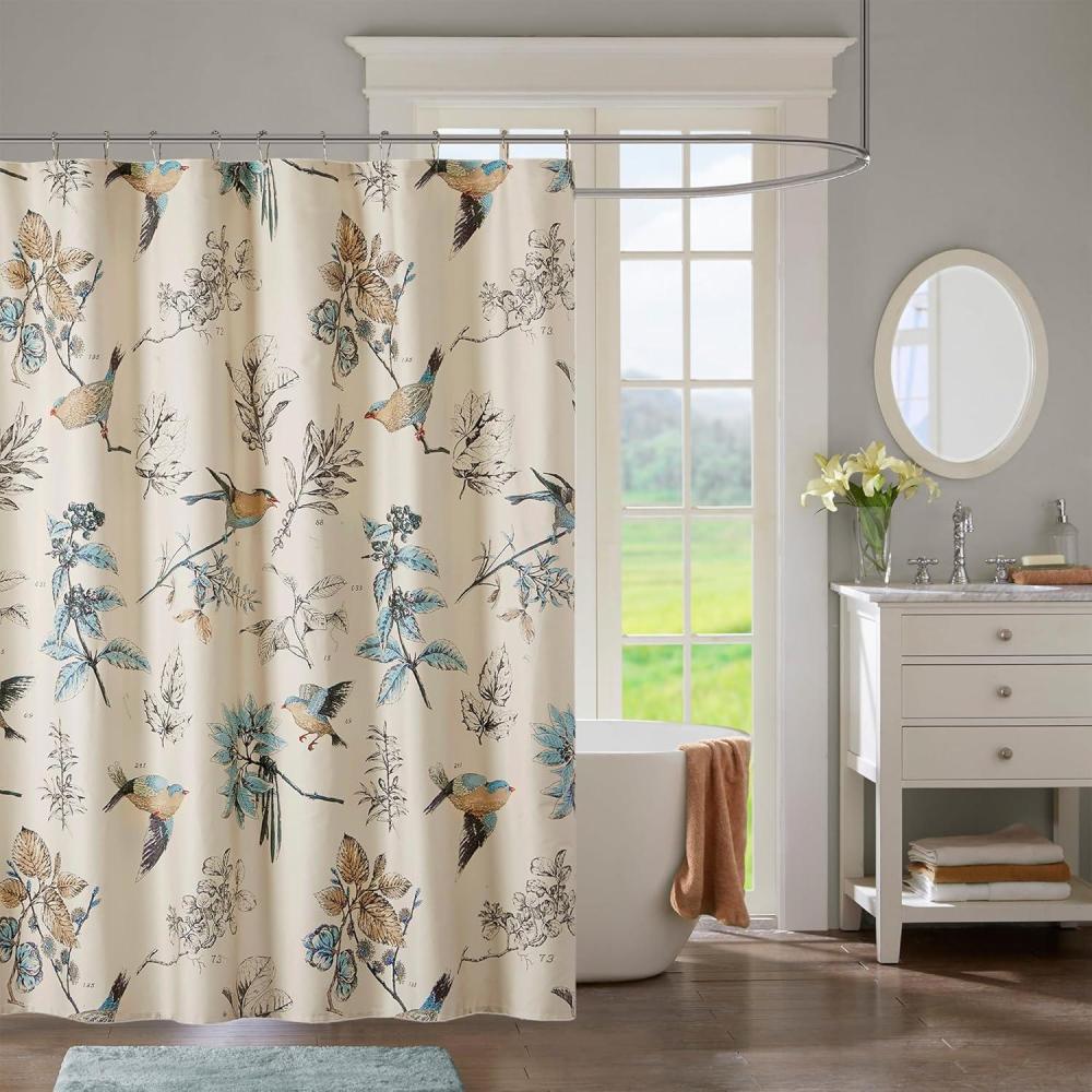 imageMadison Park Shower Curtain Bird ampamp Leaf Print Farmhouse Shower Curtain for Bathroom Modern Country Bathroom Dcor Machine Washable Cotton Shower Curtain Quincy 72x72quot Khaki