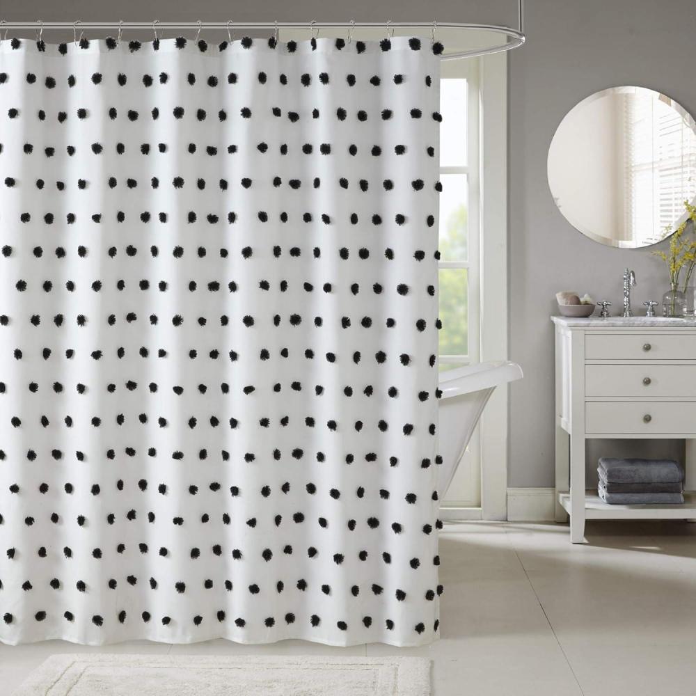 imageMadison Park Sophie Trendy Shower Curtain with Textured PomPoms Accent Modern Bathroom Dcor Machine Washable Bath Privacy Screen 72 in x 72 in BlackWhiteBlackWhite