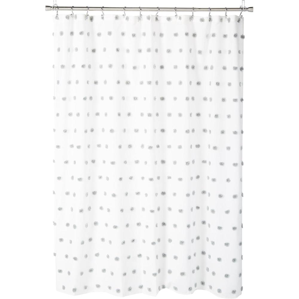 imageMadison Park Sophie Trendy Shower Curtain with Textured PomPoms Accent Modern Bathroom Dcor Machine Washable Bath Privacy Screen 72 in x 72 in BlackWhiteBlueWhite