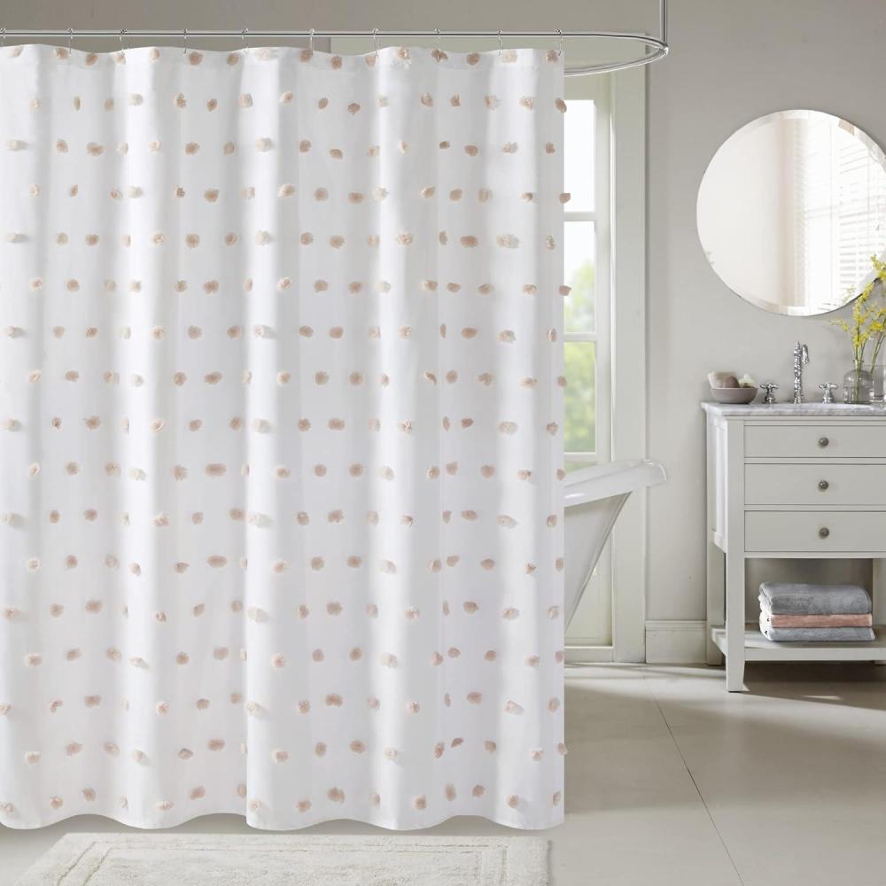 imageMadison Park Sophie Trendy Shower Curtain with Textured PomPoms Accent Modern Bathroom Dcor Machine Washable Bath Privacy Screen 72 in x 72 in BlackWhiteBlush