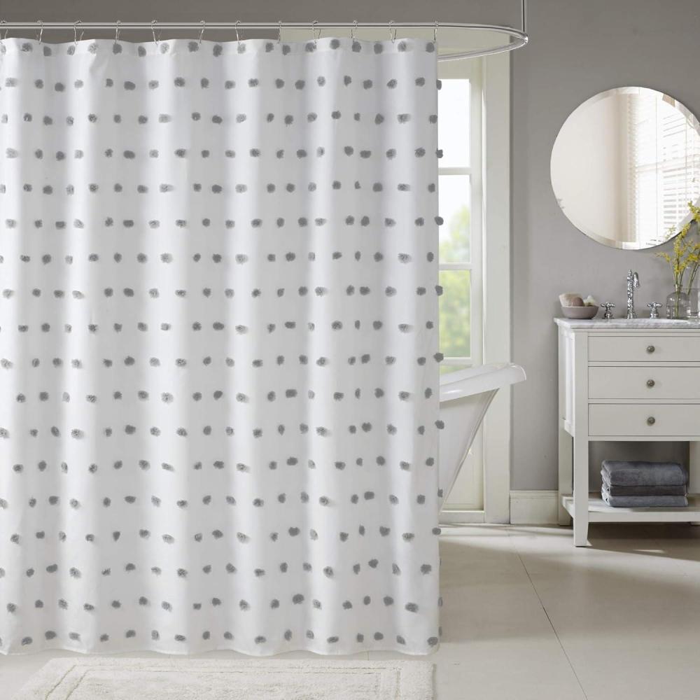 imageMadison Park Sophie Trendy Shower Curtain with Textured PomPoms Accent Modern Bathroom Dcor Machine Washable Bath Privacy Screen 72 in x 72 in BlackWhiteGreyWhite