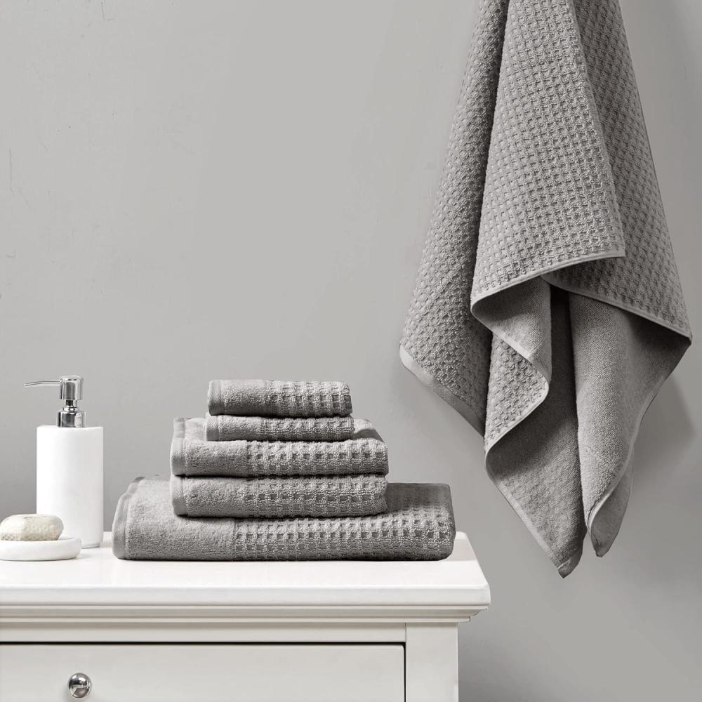 imageMadison Park Spa Waffle 100 Cotton Luxurious Towel Set Premium Texture Waffle Weave Highly Absorbent Quick Dry Hotel ampamp Spa Quality Wash Clothes for Bathroom Assorted Sizes Seafoam 6 PieceCharcoal