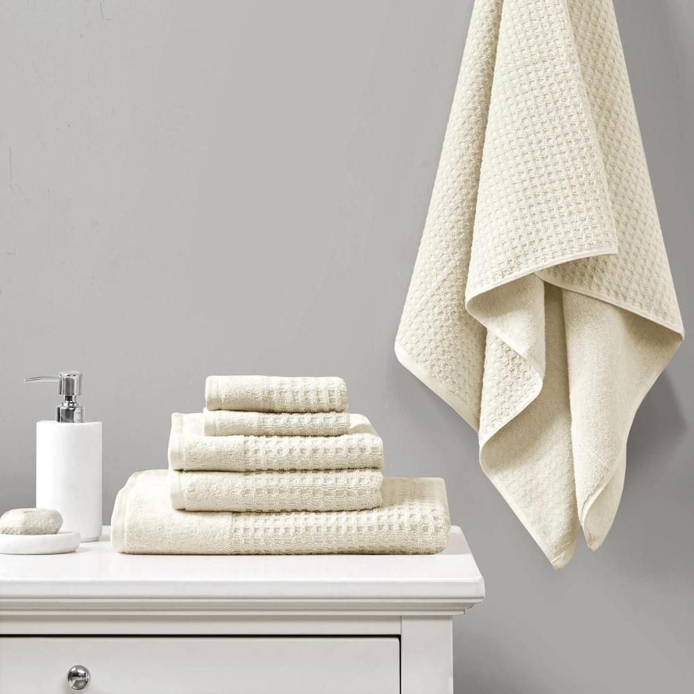imageMadison Park Spa Waffle 100 Cotton Luxurious Towel Set Premium Texture Waffle Weave Highly Absorbent Quick Dry Hotel ampamp Spa Quality Wash Clothes for Bathroom Assorted Sizes Seafoam 6 PieceIvory