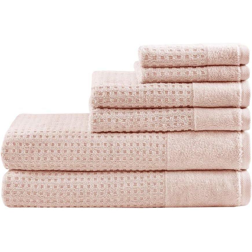 imageMadison Park Spa Waffle 100 Cotton Luxurious Towel Set Premium Texture Waffle Weave Highly Absorbent Quick Dry Hotel ampamp Spa Quality Wash Clothes for Bathroom Assorted Sizes Seafoam 6 PiecePink