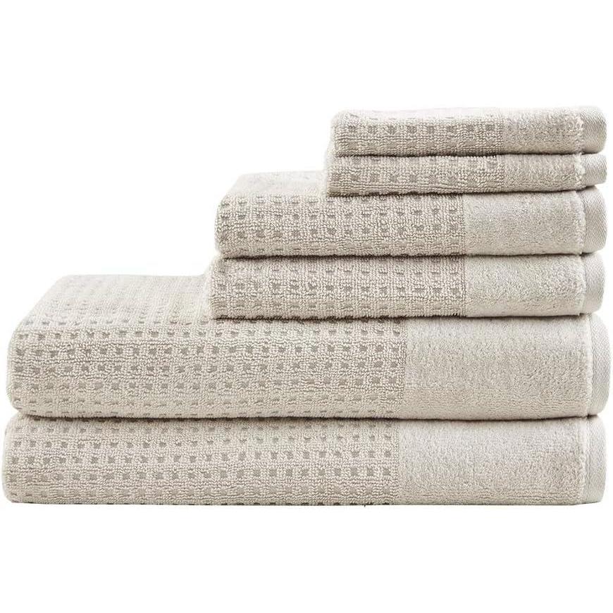 imageMadison Park Spa Waffle 100 Cotton Luxurious Towel Set Premium Texture Waffle Weave Highly Absorbent Quick Dry Hotel ampamp Spa Quality Wash Clothes for Bathroom Assorted Sizes Seafoam 6 PieceNatural