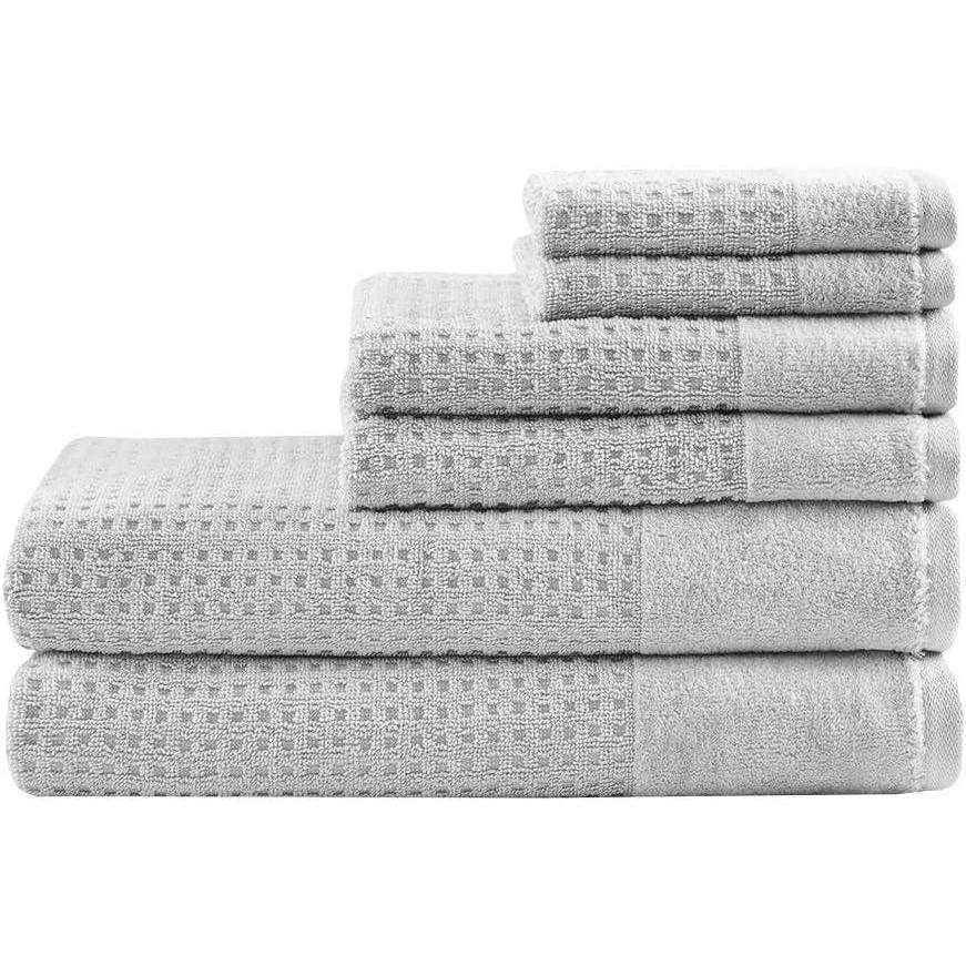 imageMadison Park Spa Waffle 100 Cotton Luxurious Towel Set Premium Texture Waffle Weave Highly Absorbent Quick Dry Hotel ampamp Spa Quality Wash Clothes for Bathroom Assorted Sizes Seafoam 6 PieceGrey