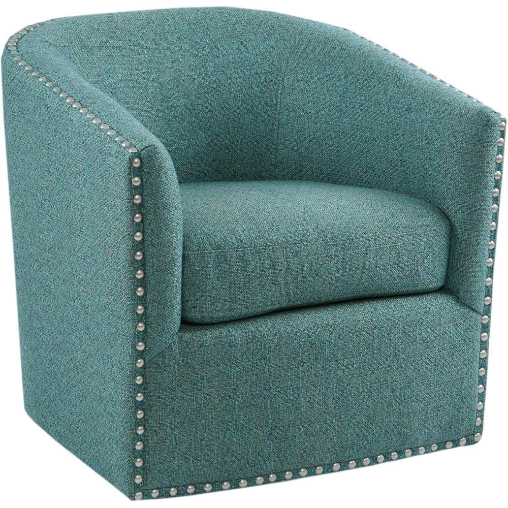 imageMadison Park Swivel Barrel Accent Chair Upholstered Curved Back with 7Inch Thick Woven Cushion 360 Swivel Nailhead Trim Comfy Chair for Living Room Bedroom Office 28quot Wide Neutral TylerTeal