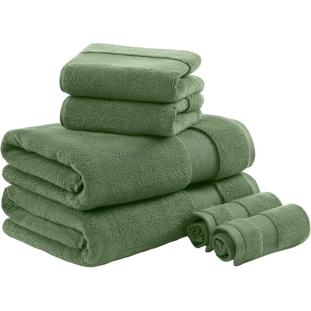 imageMadison Park Turkish 100 Cotton 600Gsm Luxury Premium Thick Soft Absorbent Hotel Bathroom Towel Set Shower Hand Face Washcloths Assorted Sizes Natural 6 PieceGreen