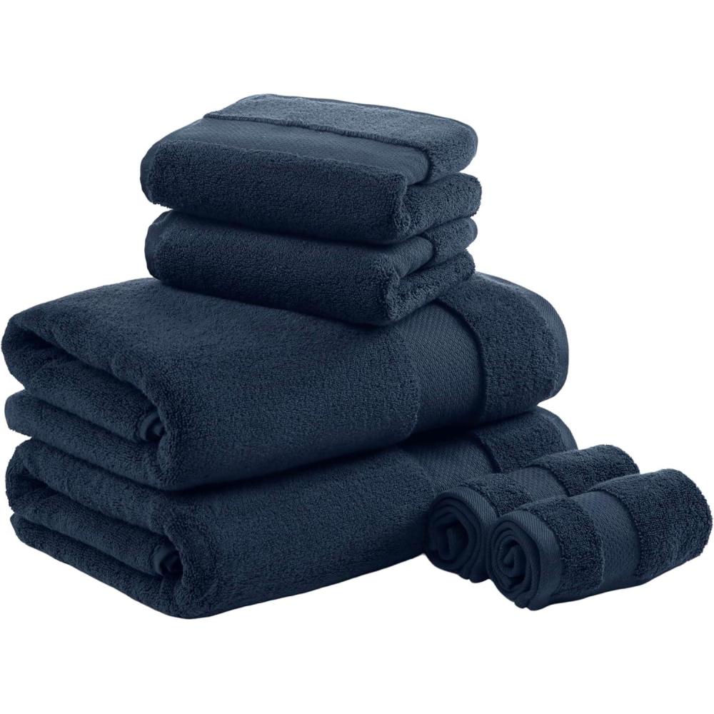 imageMadison Park Turkish 100 Cotton 600Gsm Luxury Premium Thick Soft Absorbent Hotel Bathroom Towel Set Shower Hand Face Washcloths Assorted Sizes Natural 6 PieceNavy