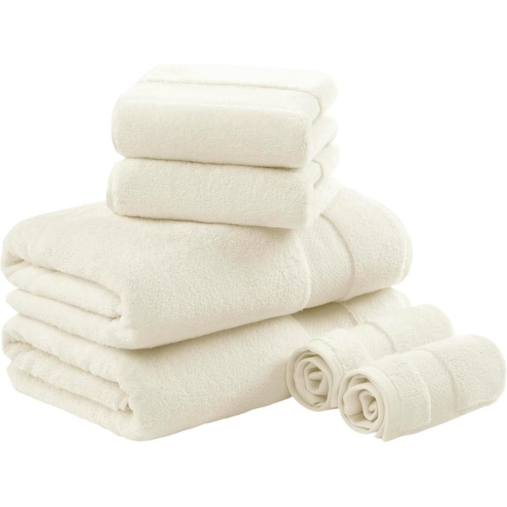 imageMadison Park Turkish 100 Cotton 600Gsm Luxury Premium Thick Soft Absorbent Hotel Bathroom Towel Set Shower Hand Face Washcloths Assorted Sizes Natural 6 PieceNatural