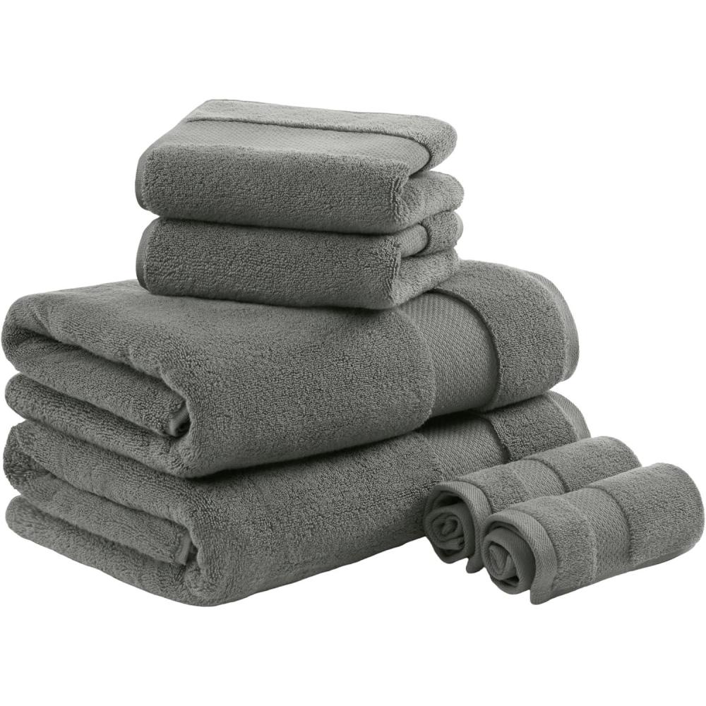 imageMadison Park Turkish 100 Cotton 600Gsm Luxury Premium Thick Soft Absorbent Hotel Bathroom Towel Set Shower Hand Face Washcloths Assorted Sizes Natural 6 PieceCharcoal