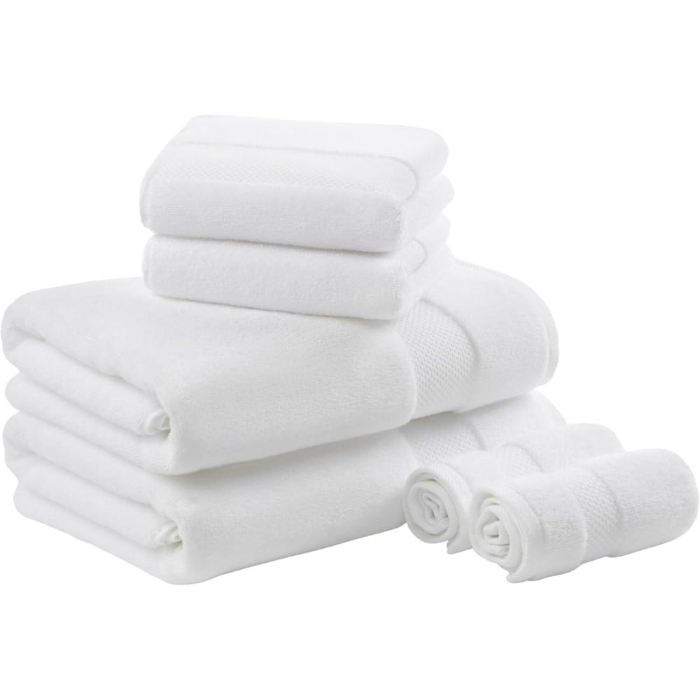 imageMadison Park Turkish 100 Cotton 600Gsm Luxury Premium Thick Soft Absorbent Hotel Bathroom Towel Set Shower Hand Face Washcloths Assorted Sizes Natural 6 PieceWhite