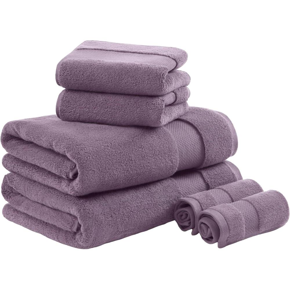 imageMadison Park Turkish 100 Cotton 600Gsm Luxury Premium Thick Soft Absorbent Hotel Bathroom Towel Set Shower Hand Face Washcloths Assorted Sizes Natural 6 PiecePurple