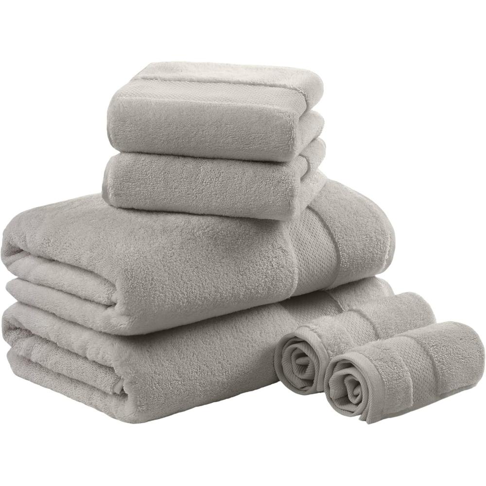 imageMadison Park Turkish 100 Cotton 600Gsm Luxury Premium Thick Soft Absorbent Hotel Bathroom Towel Set Shower Hand Face Washcloths Assorted Sizes Natural 6 PieceGrey