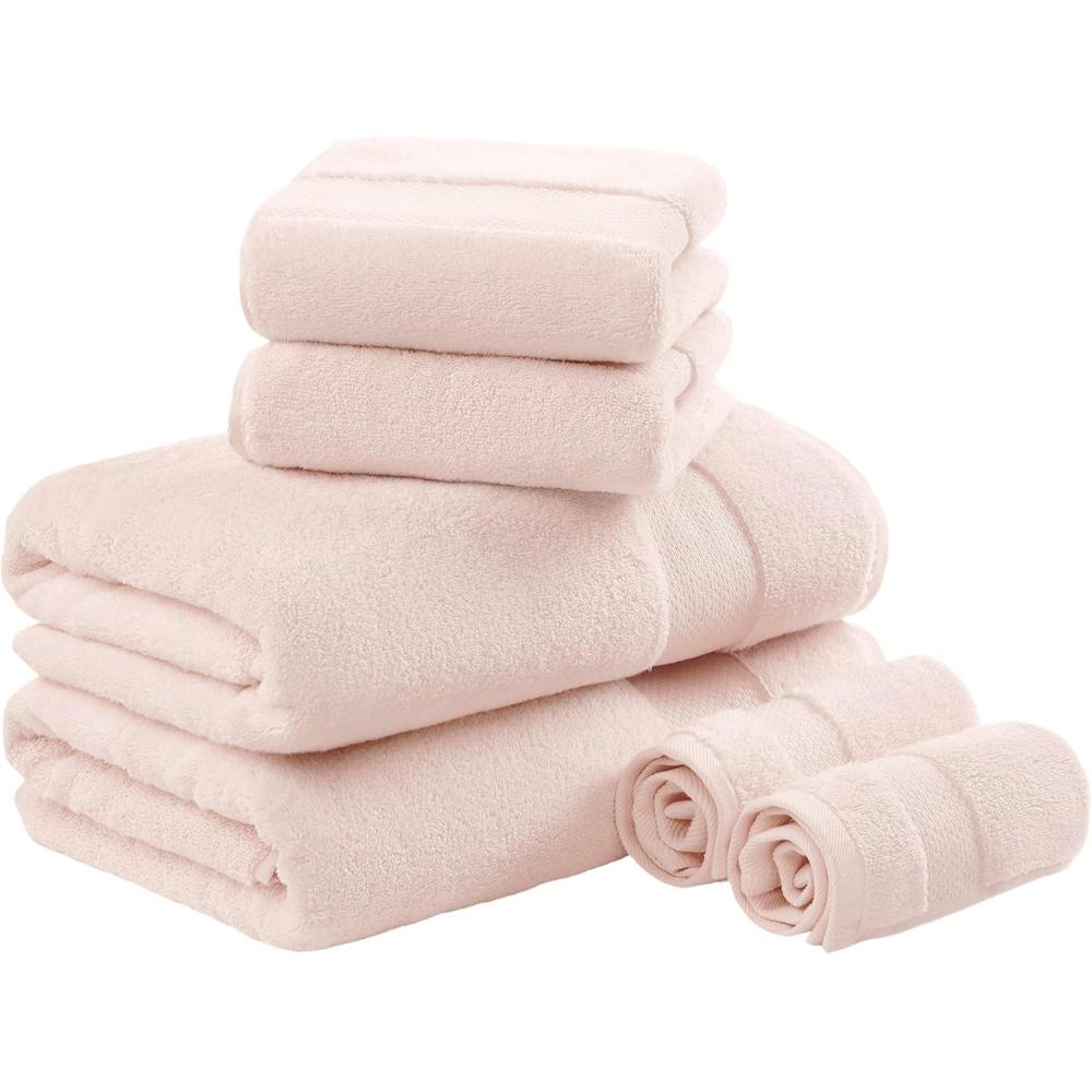 imageMadison Park Turkish 100 Cotton 600Gsm Luxury Premium Thick Soft Absorbent Hotel Bathroom Towel Set Shower Hand Face Washcloths Assorted Sizes Natural 6 PieceBlush