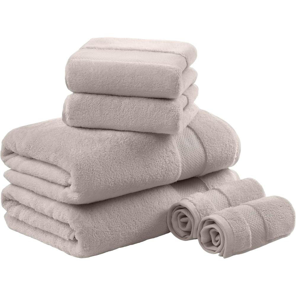 imageMadison Park Turkish 100 Cotton 600Gsm Luxury Premium Thick Soft Absorbent Hotel Bathroom Towel Set Shower Hand Face Washcloths Assorted Sizes Natural 6 PieceTaupe