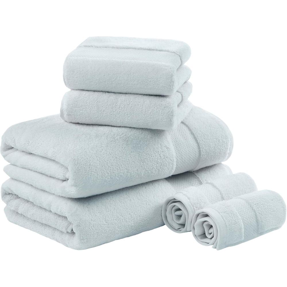 imageMadison Park Turkish 100 Cotton 600Gsm Luxury Premium Thick Soft Absorbent Hotel Bathroom Towel Set Shower Hand Face Washcloths Assorted Sizes Natural 6 PieceLight Blue