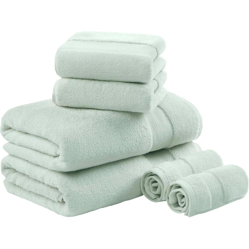 imageMadison Park Turkish 100 Cotton 600Gsm Luxury Premium Thick Soft Absorbent Hotel Bathroom Towel Set Shower Hand Face Washcloths Assorted Sizes Natural 6 PieceSeafoam