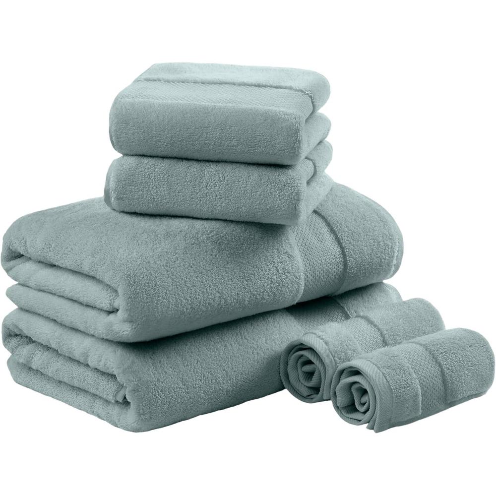 imageMadison Park Turkish 100 Cotton 600Gsm Luxury Premium Thick Soft Absorbent Hotel Bathroom Towel Set Shower Hand Face Washcloths Assorted Sizes Natural 6 PieceBlue