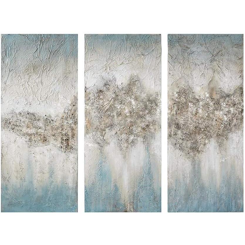 imageMadison Park Wall Art Living Room Dcor Embellished Hand Painted Canvas Home Accent Glitter Abstract Bathroom Decoration Ready to Hang Painting for Bedroom 15quotW x 35quotH x 15quotD Taupe 3 PieceBlue