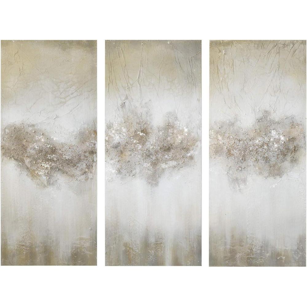 imageMadison Park Wall Art Living Room Dcor Embellished Hand Painted Canvas Home Accent Glitter Abstract Bathroom Decoration Ready to Hang Painting for Bedroom 15quotW x 35quotH x 15quotD Taupe 3 PieceTaupe