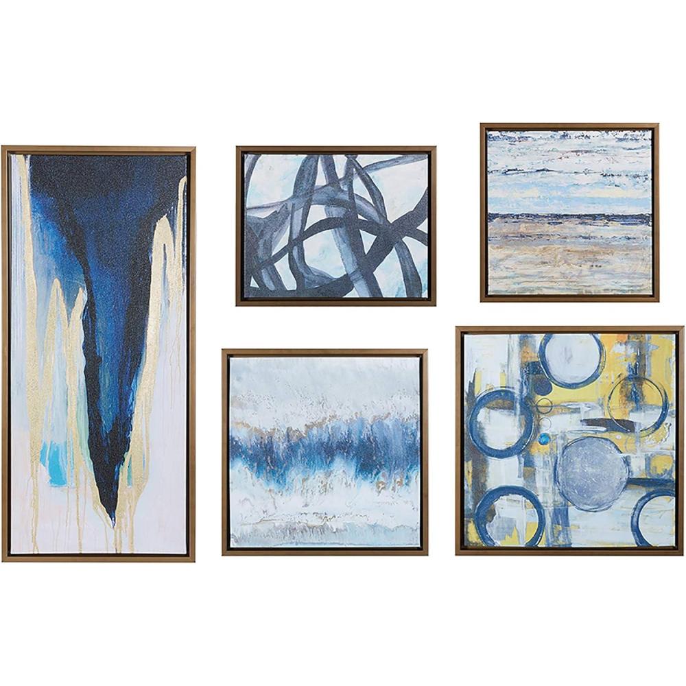 imageMadison Park Wall Art Living Room Dcor Galary Canvas Home Accent Modern Dining Bathroom Decoration Ready to Hang Painting for Bedroom MultiSizes Blue Bliss 5 PieceBlue Bliss