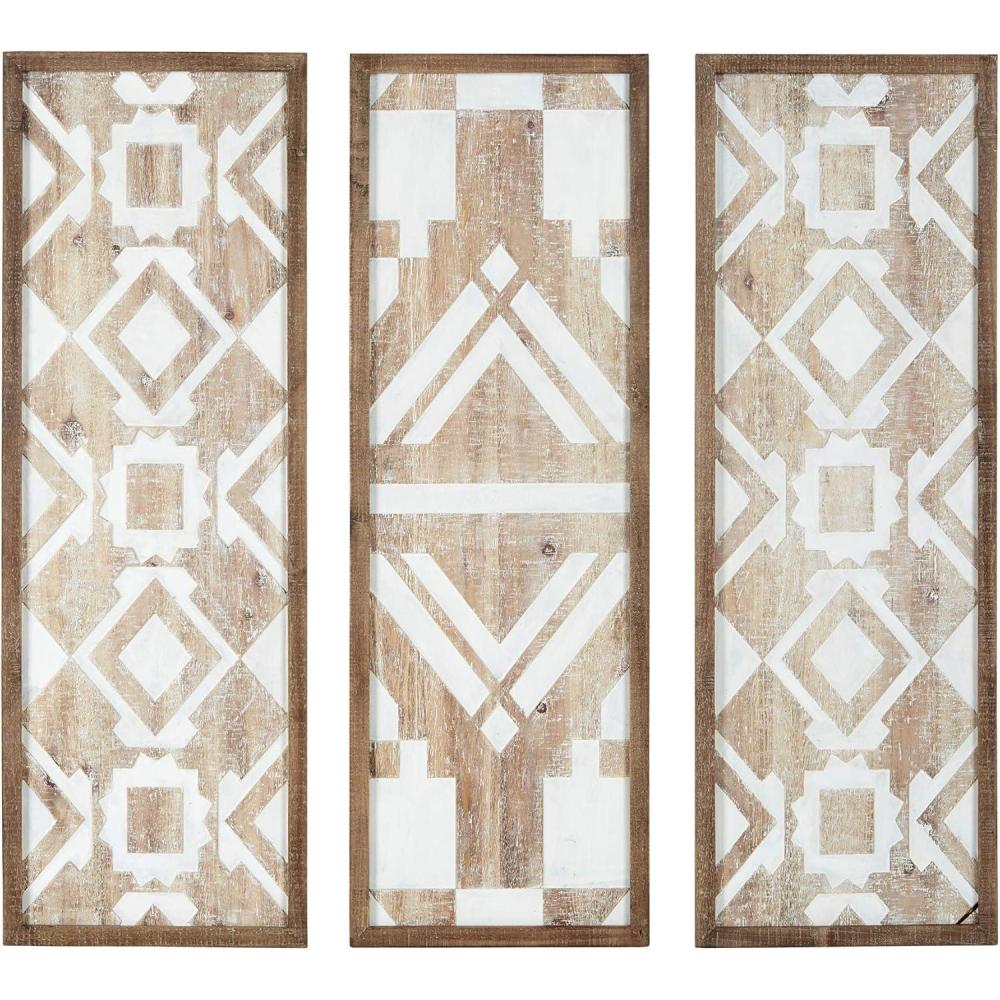 imageMadison Park Wall Art Living Room Dcor Geometric Design Natural Wooden Frame Home Accent Bathroom Decoration Ready to Hang Panels for Bedroom 126quotW x 3681quotH x 118quotD Natural 3 PieceNatural