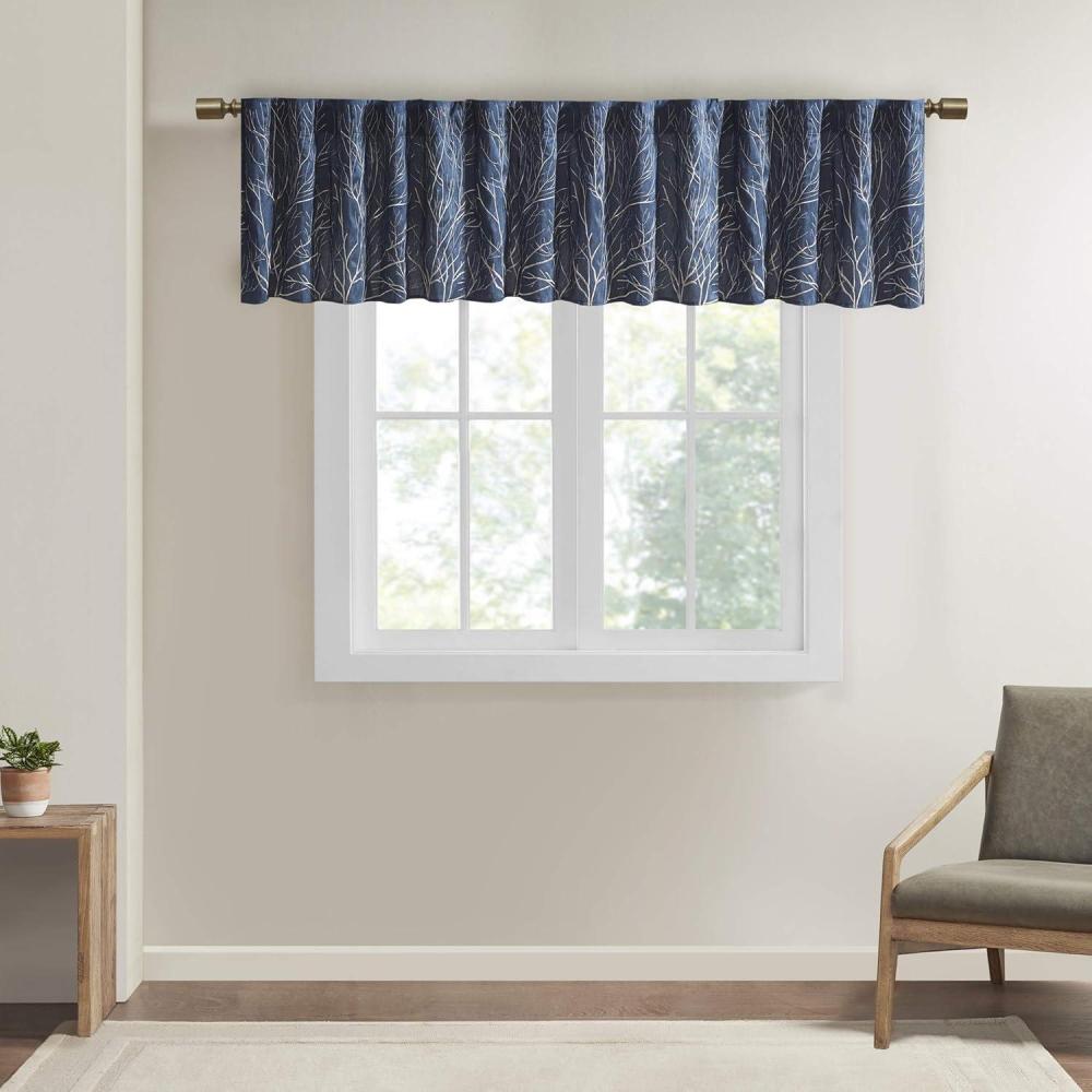 imageMadison Park White Curtains For Living room  Transitional Rod Pocket Curtains For Bedroom  Embroidered Andora Back Tab Fabric Window Curtains  50quot x 84quot 1Panel PackNavy