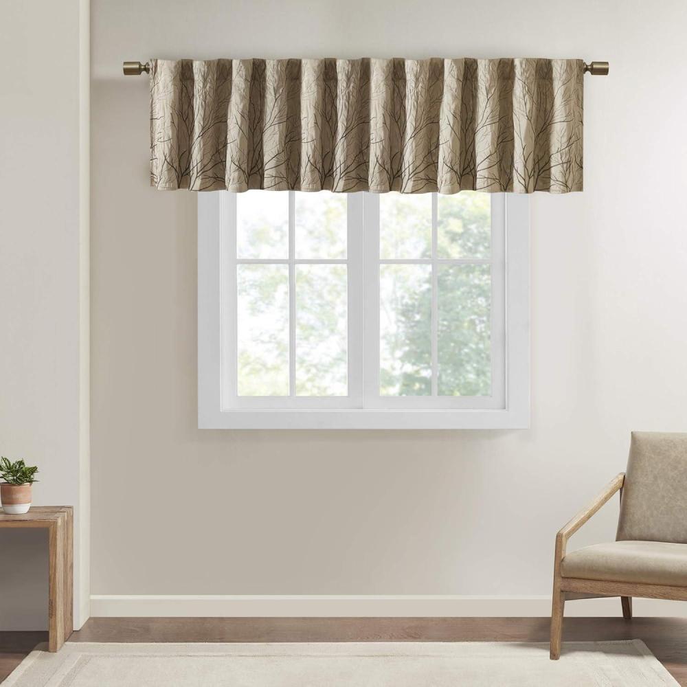 imageMadison Park White Curtains For Living room  Transitional Rod Pocket Curtains For Bedroom  Embroidered Andora Back Tab Fabric Window Curtains  50quot x 84quot 1Panel PackTan