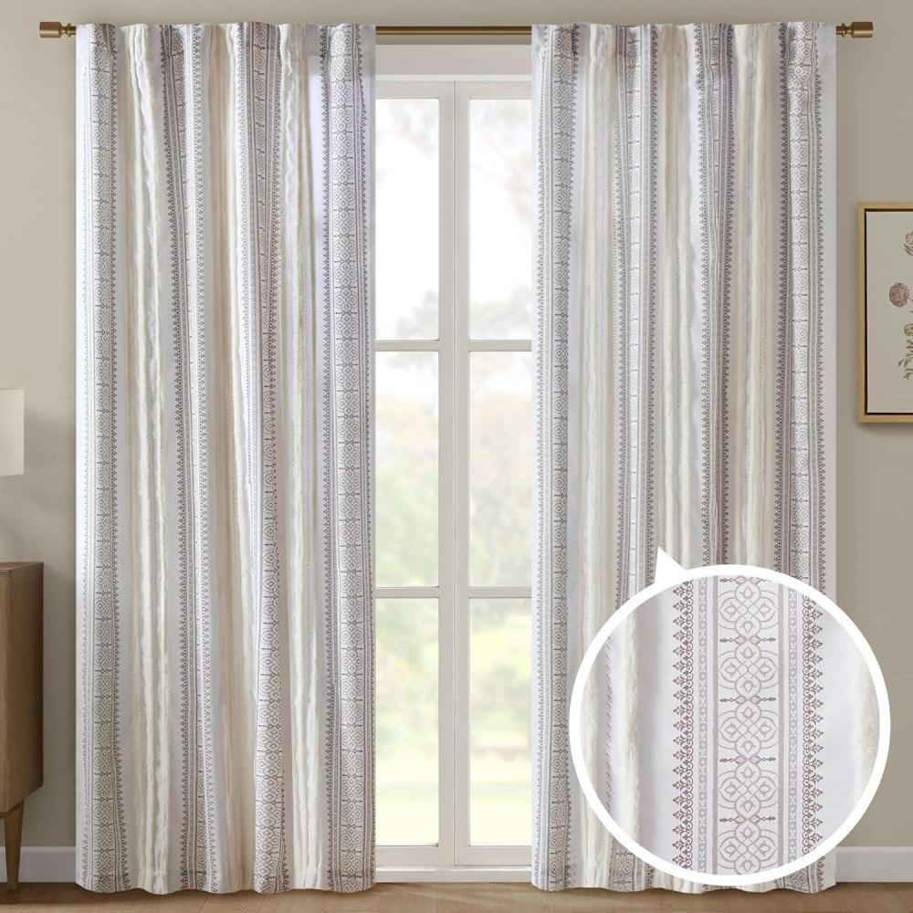 imageMadison Park Window Curtain for Living Room Geometric Print Tufted Accent Modern Curtain Window Light Blocking Living Room Drape for Bedroom 1Panel Pack Fits 125quot Rod Samara 50x95 WhiteBrownWhiteBrown