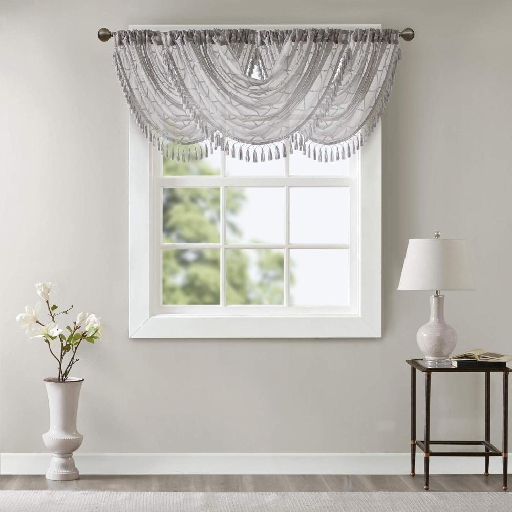 imageSheer Curtain Irina Embroidered Kitchen Transitional Fabric Sheers Single Curtain for Living Room Light Privacy Curtain Diffusing Sunlight 1Panel Pack 50quot x 95quot WhiteGrey