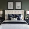 Madison Park Amelia Upholstered Headboard | Nail Head Trim Wingback Button Tufted | King, Cream(Cream)