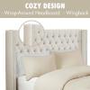 Madison Park Amelia Upholstered Headboard | Nail Head Trim Wingback Button Tufted | King, Cream(Cream)
