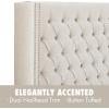 Madison Park Amelia Upholstered Headboard | Nail Head Trim Wingback Button Tufted | King, Cream(Cream)