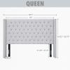 Madison Park Amelia Upholstered Headboard | Nail Head Trim Wingback Button Tufted | King, Cream(Gray)