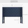 Madison Park Amelia Upholstered Headboard | Nail Head Trim Wingback Button Tufted | King, Cream(Navy)