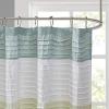 Madison Park Amherst Bathroom Shower Curtain Faux Silk Pieced Striped Modern Microfiber Bath Curtains, 72×72 Inches, Aqua(Green)