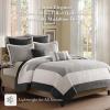 Madison Park Attingham Reversible Quilt Set – All Season Breathable Coverlet, Lightweight Cozy Bedding Layers, Matching Shams, Full/Queen(90″x90″), Navy 7 Piece(Black Multi 7pcs)