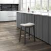 Madison Park Belfast Bar Stools, Contour Padded Seat, Nail Head Trim, Modern Kitchen Counter Chair, Solid Hardwood, Metal Kickplate Footrest, Dining Room Accent Furniture, Linen(Cream)