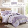 Madison Park Comforter Set, Seersucker Floral King Size Comforter Sets, Microfiber Comforters, All Season Lightweight Comforter, Throw Pillows, Caralie, Full/Queen Purple 5 Piece(Purple)