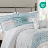 Madison Park Comforter Set, Seersucker Floral King Size Comforter Sets, Microfiber Comforters, All Season Lightweight Comforter, Throw Pillows, Caralie, Full/Queen Purple 5 Piece(Aqua 5pcs)
