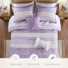 Madison Park Comforter Set, Seersucker Floral King Size Comforter Sets, Microfiber Comforters, All Season Lightweight Comforter, Throw Pillows, Caralie, Full/Queen Purple 5 Piece(Purple)