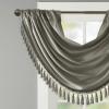 Madison Park Elena Waterfall Embellished Rod Pocket Valance , Faux Silk Valances for Window , 38X46″ , Bronze(Charcoal)