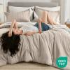 Madison Park Essentials Striped Comforter Set Queen, 7 Pieces Modern Minimalist Jacquard Bedding Set for All Season, Bed in A Bag with Sheet Set and Soft Brushed Reverse, Lightweight White(Neutral)